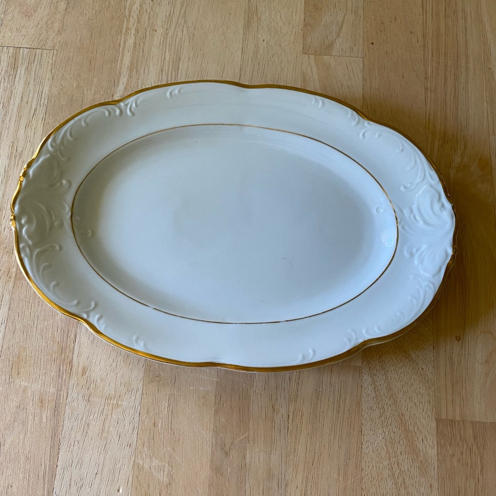 Vintage Walbrzych Glory gold rimmed China 13” serving platter.
